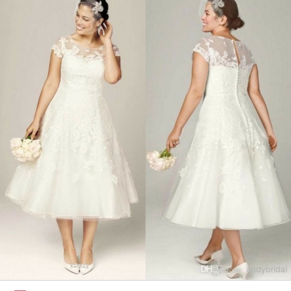 Wedding dress gown, tea length dress, bridal veil